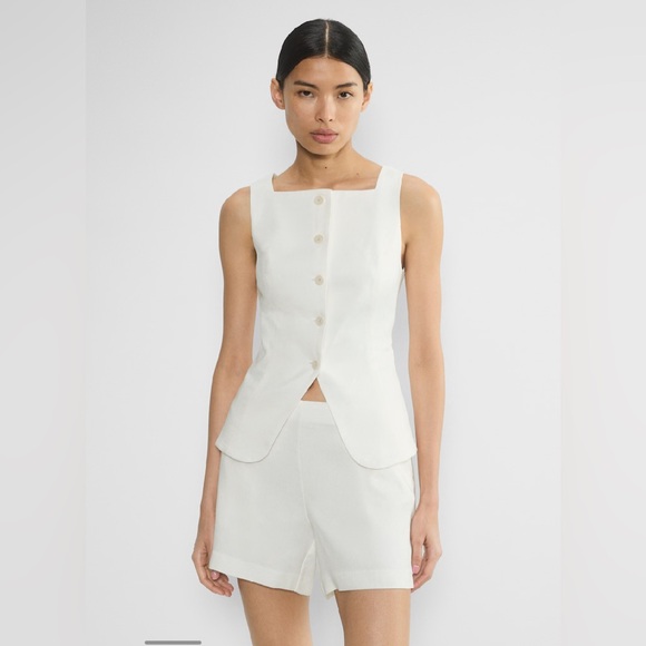 NWT Aritzia Babaton Hepworth Linen Top Oak Siz 6 White squareneck button-up vest - Picture 5 of 13